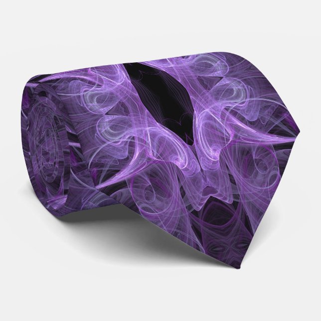 Purple Lavender and Black Abstract Fractal Necktie (Rolled)