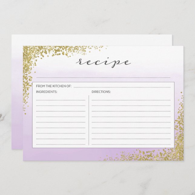 Purple Lavender and Gold Recipe Card (Front/Back)