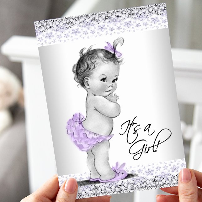 Purple Lavender and Grey Baby Girl Shower Invitation (Creator Uploaded)
