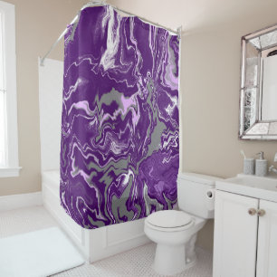 Purple. Lavender and Grey Marble Fluid Art   Shower Curtain