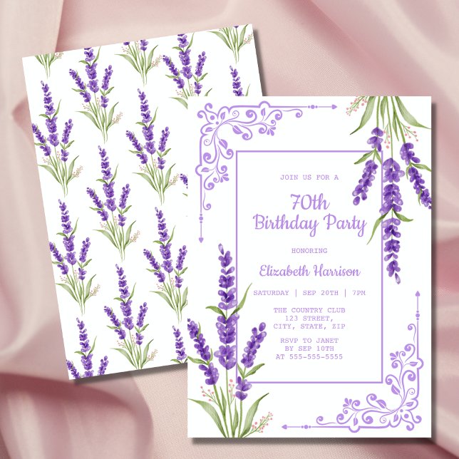 Purple Lavender Antique Frame 70th Birthday Invitation (Creator Uploaded)
