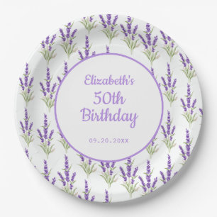 Purple Lavender Antique Frame Birthday Paper Plate