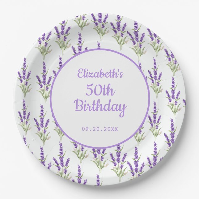 Purple Lavender Antique Frame Birthday Paper Plate (Front)