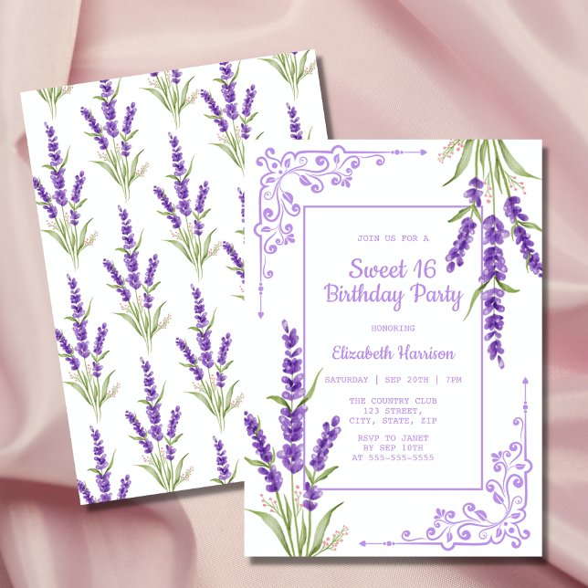 Purple Lavender Antique Frame Sweet 16 Birthday Invitation (Creator Uploaded)