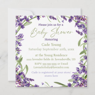 Purple Lavender Baby Shower Monogram Invitation