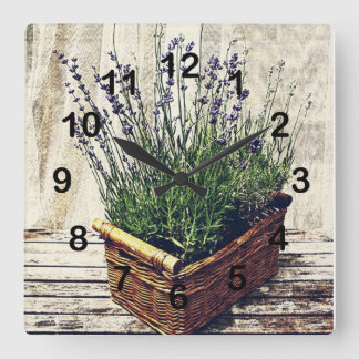 purple lavender basket square wall clock