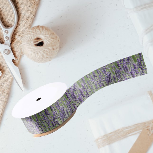 Purple Lavender Blooms Floral Satin Ribbon (In Situ)