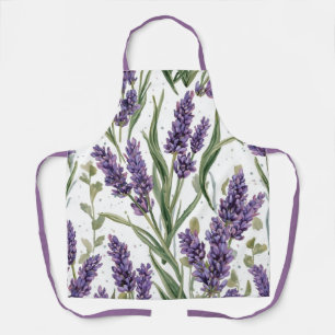 Purple Lavender Blooms Watercolor Botanical Apron