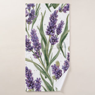 Purple Lavender Blooms Watercolor Botanical Bath Towel
