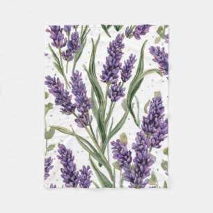 Purple Lavender Blooms Watercolor Botanical Fleece Blanket