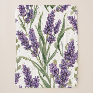 Purple Lavender Blooms Watercolor Botanical Sherpa Blanket