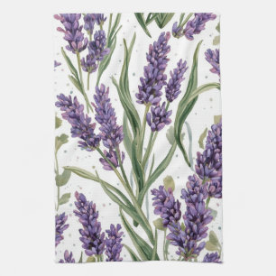 Purple Lavender Blooms Watercolor Botanical Tea Towel