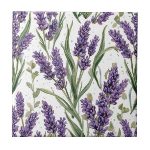 Purple Lavender Blooms Watercolor Botanical Tile