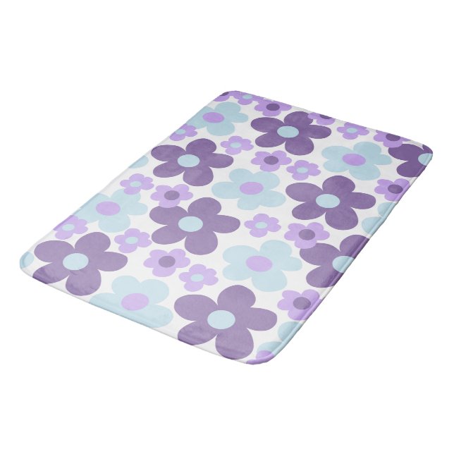 Purple Lavender Blue Daisies Retro Dream #1 #retro Bath Mat (Angled)