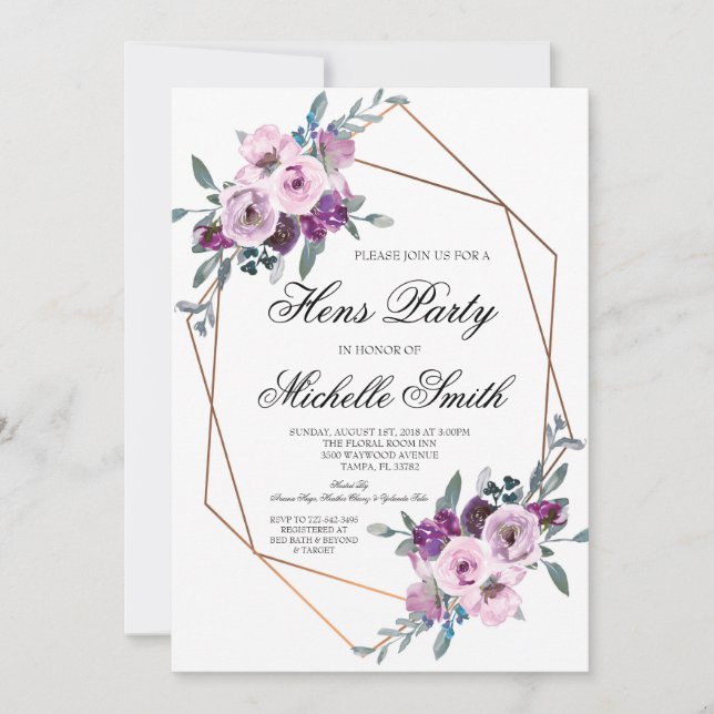 Purple Lavender Boho Floral Geometric Hens Party Invitation (Front)