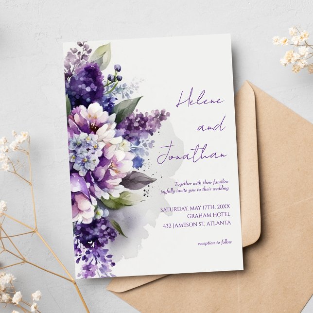 Purple Lavender Boho Rustic Floral Elegant Wedding Invitation (Purple Lavender Boho Rustic Floral Elegant Wedding Invitation)