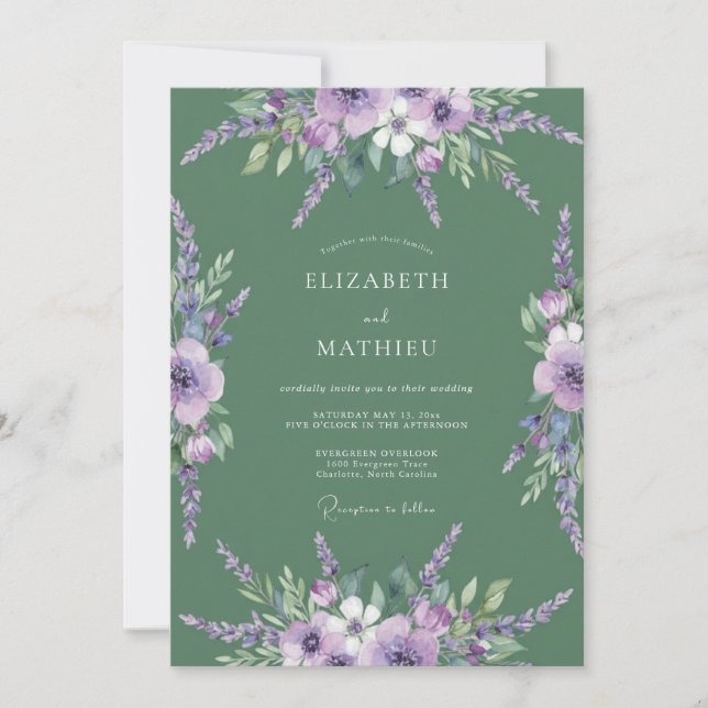 Purple Lavender Botanical Wedding Invitation (Front)
