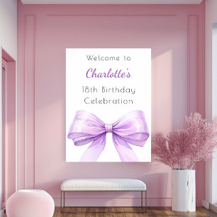 Purple lavender bow birthday party welcome poster
