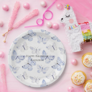 Purple Lavender Butterflies Birthday Paper Plate