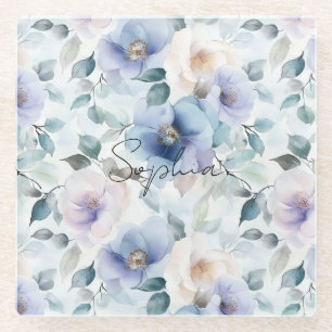 Purple Lavender Cream Flowers Glass Coaster