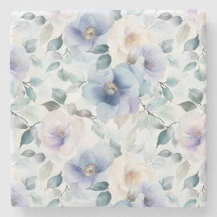 Purple Lavender Cream Flowers Stone Coaster