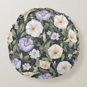 Purple Lavender Cream Petunia Flowers   Round Cushion