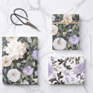 Purple Lavender Cream Pink Flowers Birthday Wrapping Paper Sheet