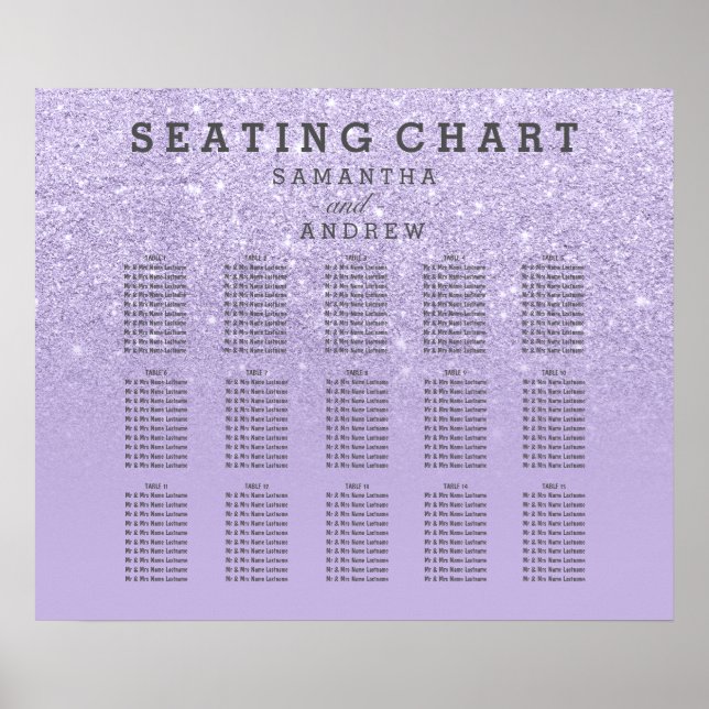 Purple lavender faux glitter ombre seating chart (Front)