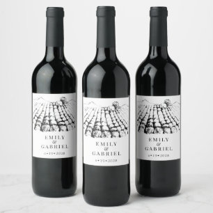 Purple Lavender Fields Watercolor Wedding Wine Label