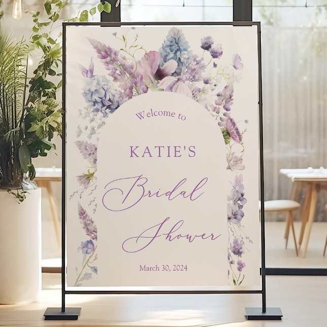 Purple + Lavender Flora Bridal Shower Welcome Sign (Creator Uploaded)
