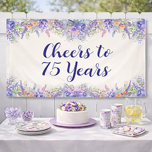 Purple Lavender Floral 75th Birthday Banner