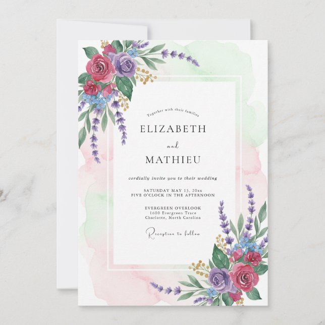 Purple Lavender Floral Arch Wedding Invitation (Front)