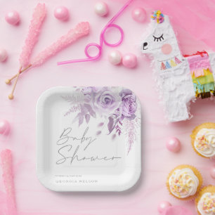 Purple Lavender Floral Beautiful Baby Shower Paper Plate