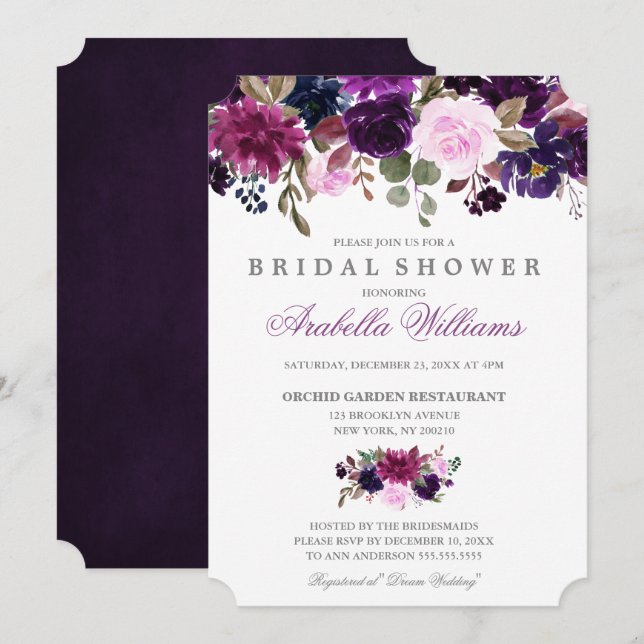 Purple Lavender Floral Boho Bridal Shower Invitation (Front/Back)