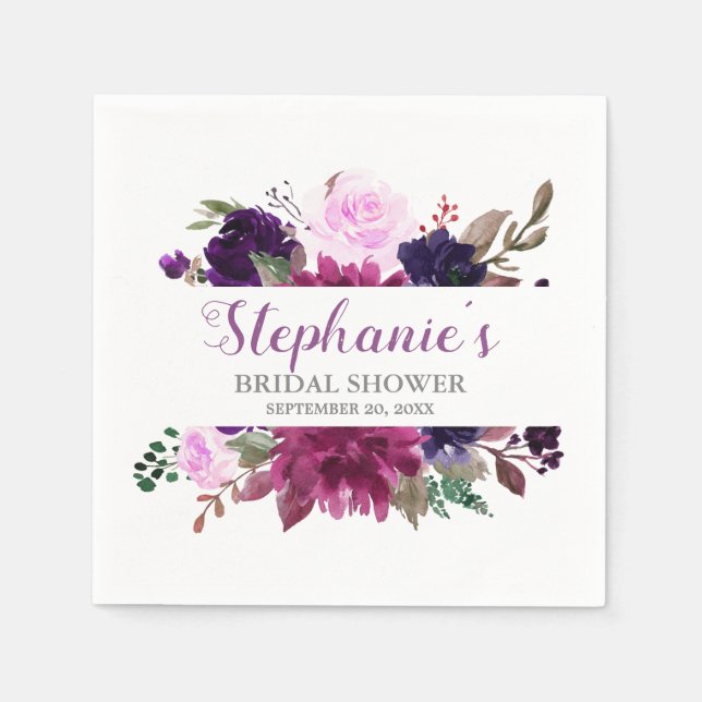 Purple Lavender Floral Boho Paper Napkin (Front)