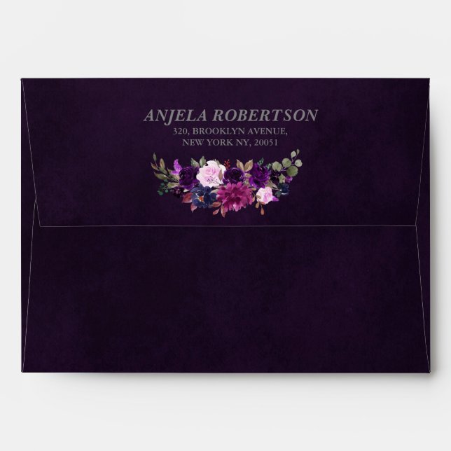 Purple Lavender Floral Boho Return address envelop Envelope (Back (Top Flap))