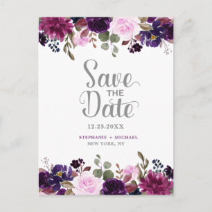 Purple Lavender Floral Boho Save the Date Announcement Postcard