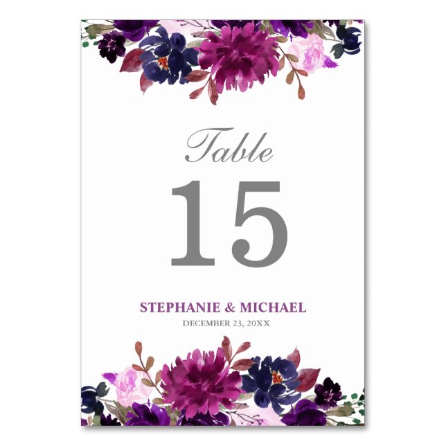 Purple Lavender Floral Boho Table Number Card (Front)