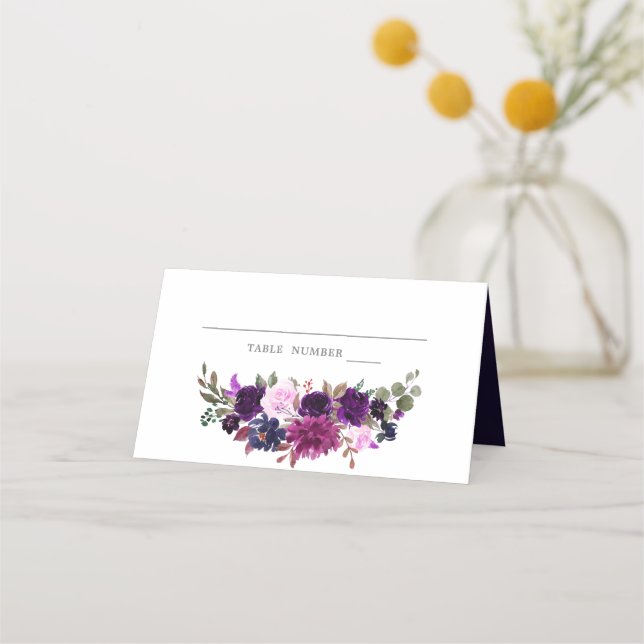 Purple Lavender Floral Boho Wedding Place  Card (Front)