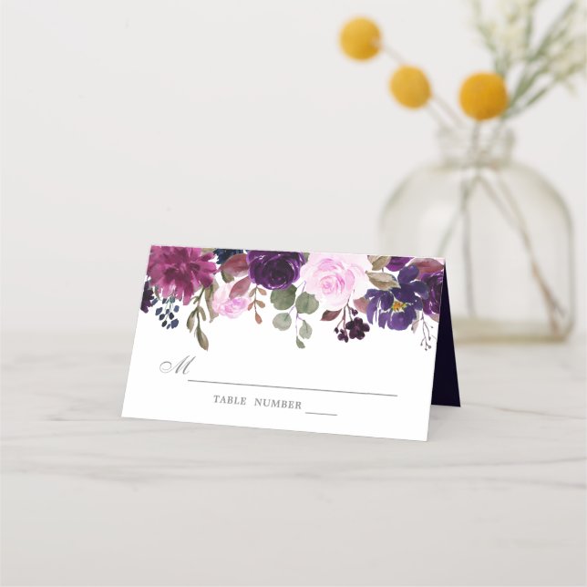Purple Lavender Floral Boho Wedding Place  Card (Front)