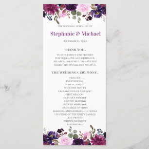 Purple Lavender Floral Boho Wedding program card