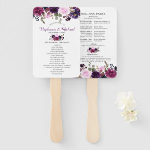Purple Lavender Floral Boho Wedding program Hand Fan