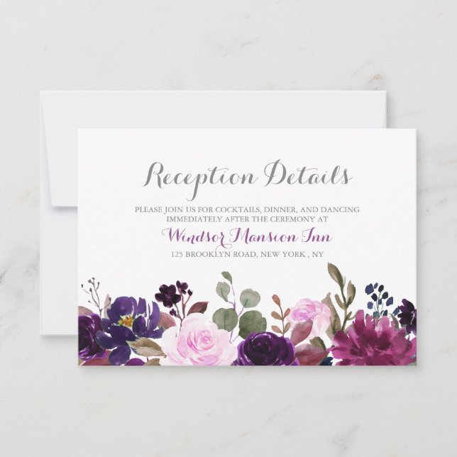 Purple Lavender Floral Boho Wedding Reception card (Front)