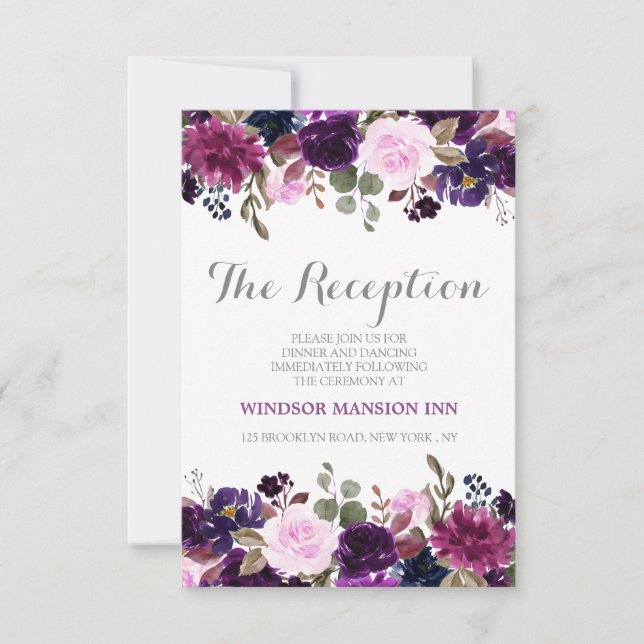 Purple Lavender Floral Boho Wedding Reception card (Front)