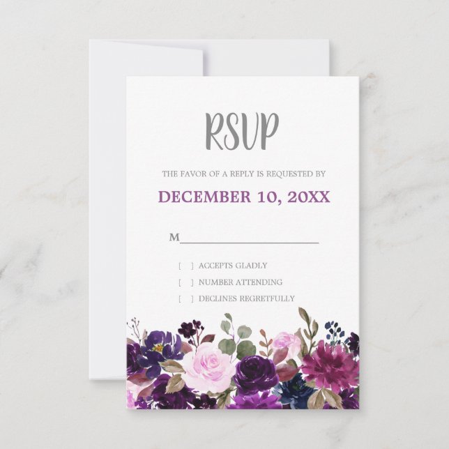 Purple Lavender Floral Boho Wedding RSVP (Front)