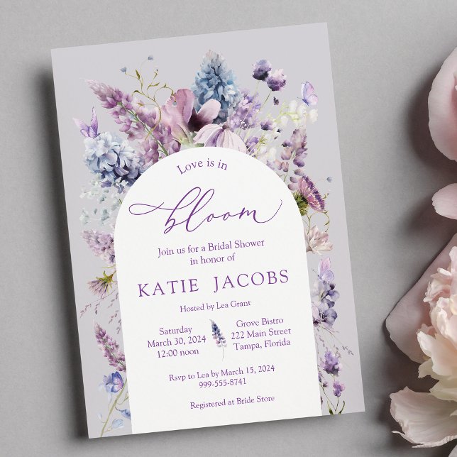 Purple + Lavender Floral Bridal Shower Invitation (Creator Uploaded)