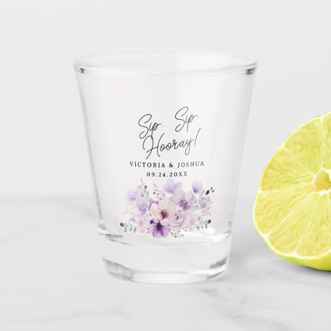 Purple Lavender Floral Bridal Shower Shot Glass (Front)