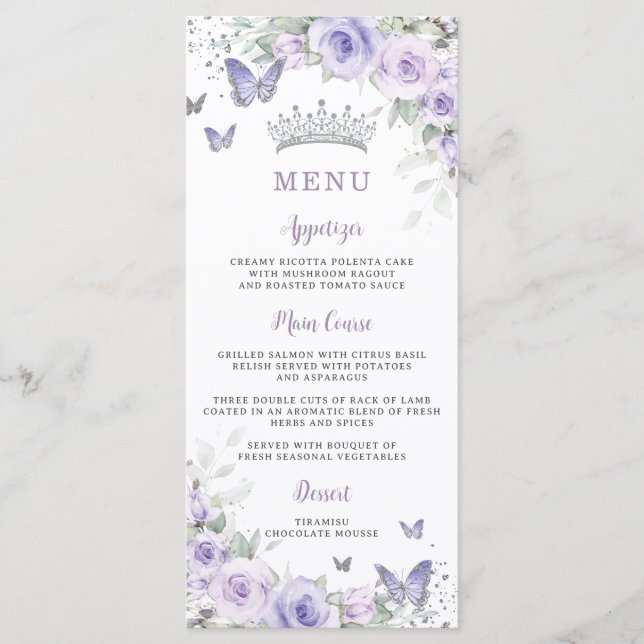 Purple Lavender Floral Butterflies Slim Menu  (Front)