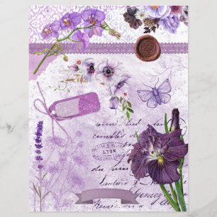 Purple Lavender Floral Collage Scrapbook Paper