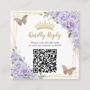 Purple Lavender Floral Gold Quinceañera QR Code Enclosure Card
